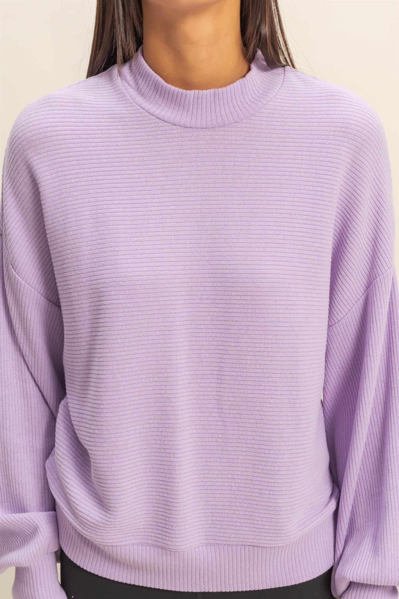 Ribbed Balloon Sleeve Top