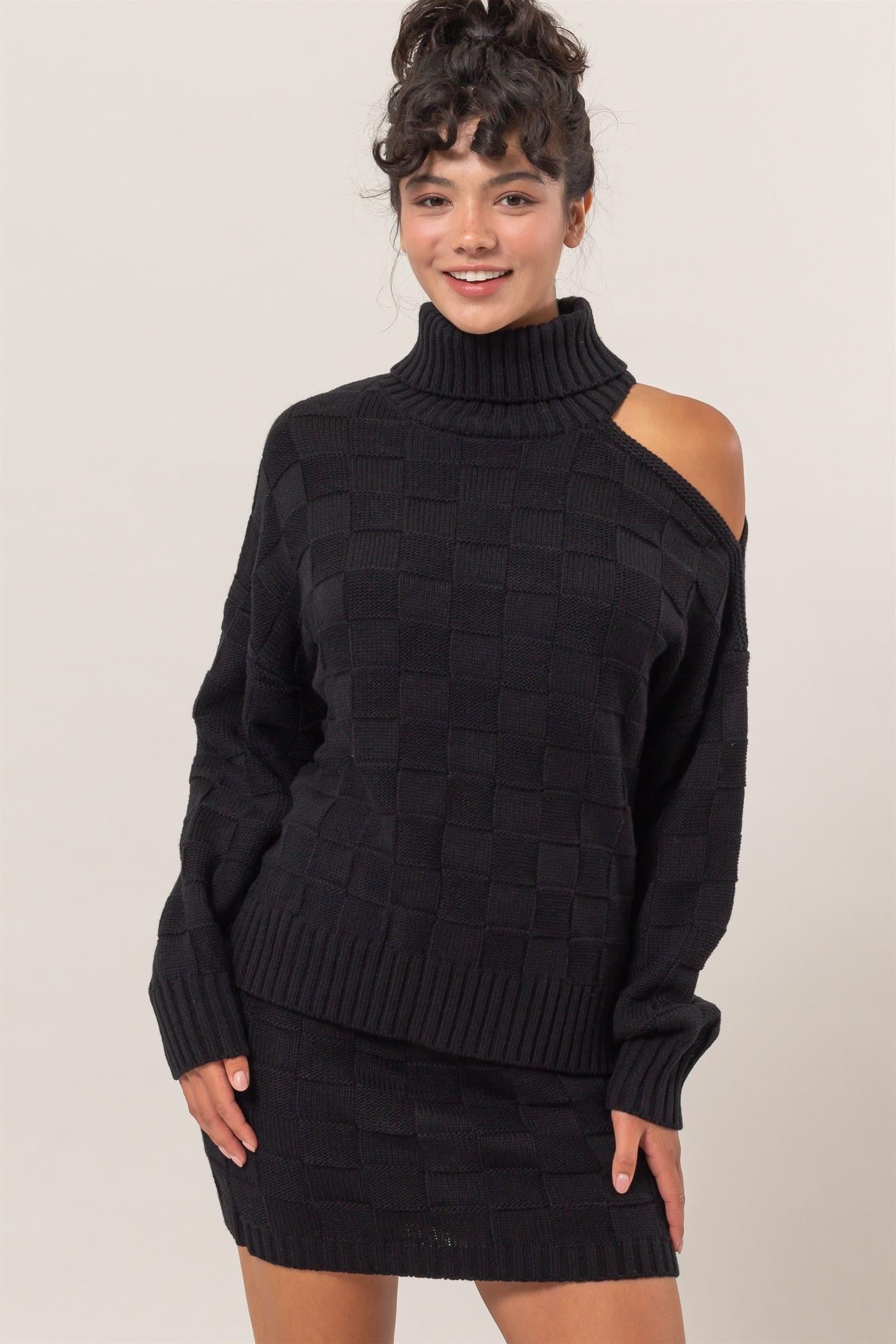 Basketweave Sweater and Skirt Set