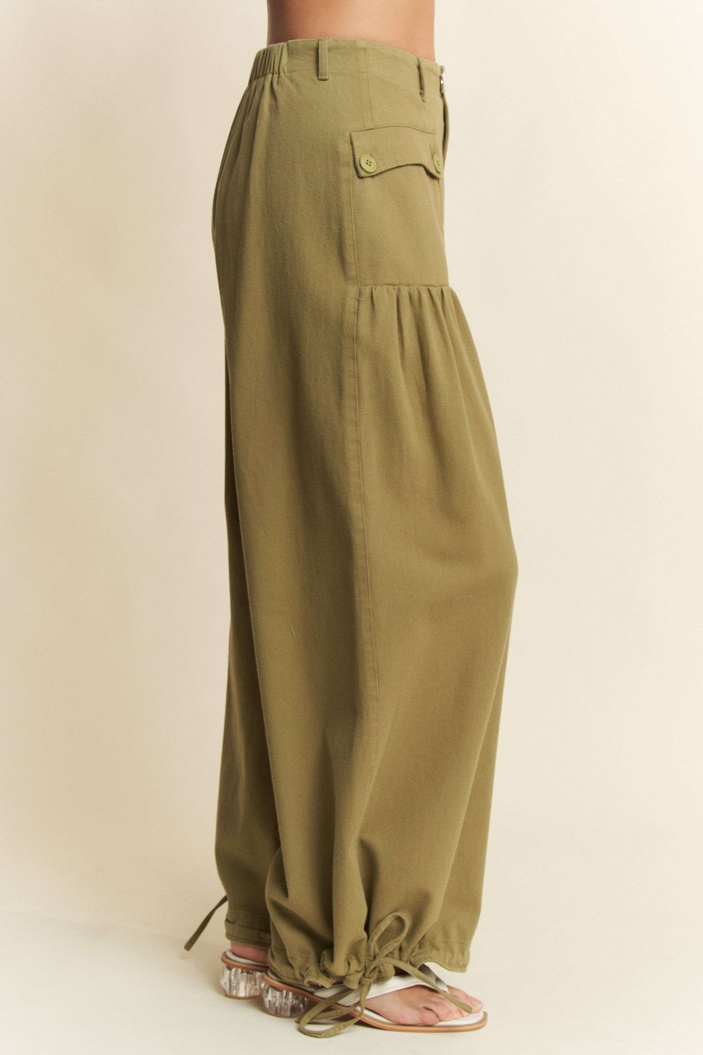Wide Opening Adjustable Mid High Waist Denim Pants