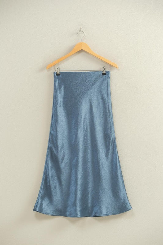 High-Waisted Satin A-Line Midi Skirt