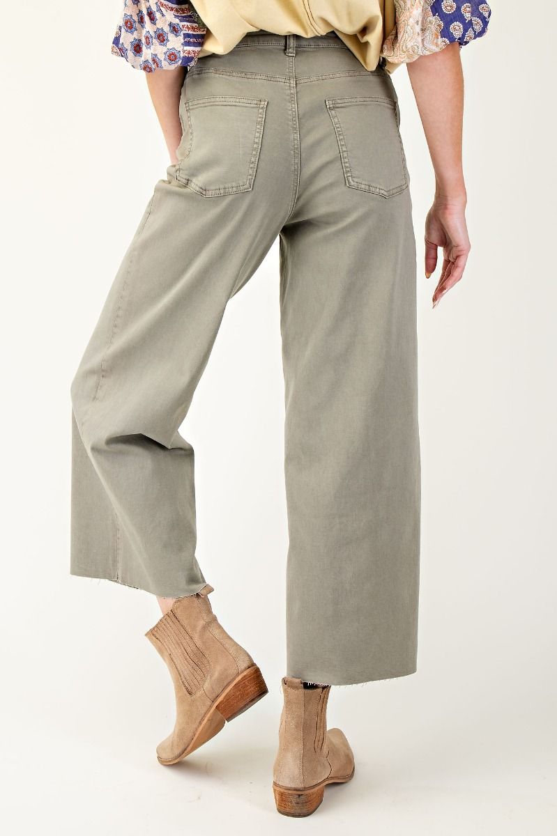 Button Front Stretch Twill Bell Bottom Pants