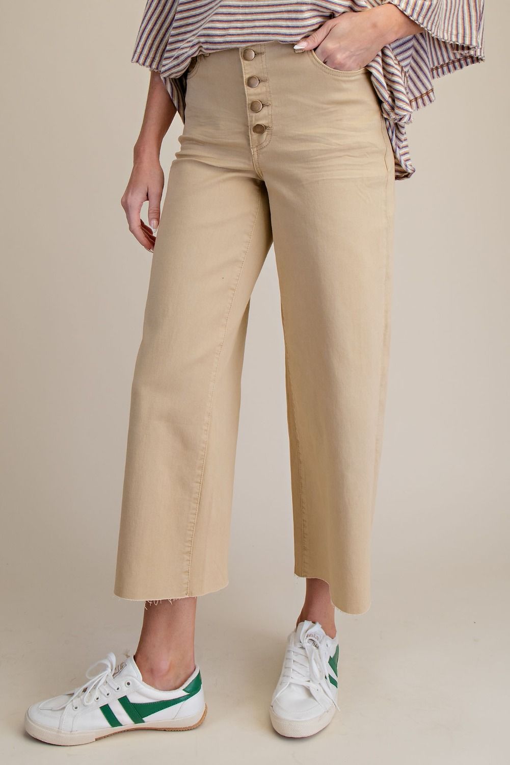 Button Front Stretch Twill Pants