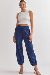 Solid Knitted High Waisted Joggers