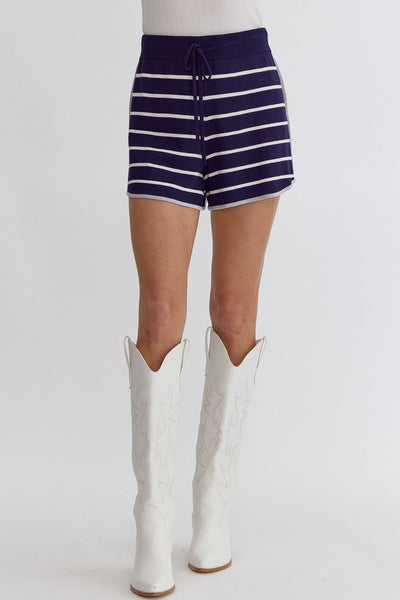 High Waisted Striped Knit Shorts