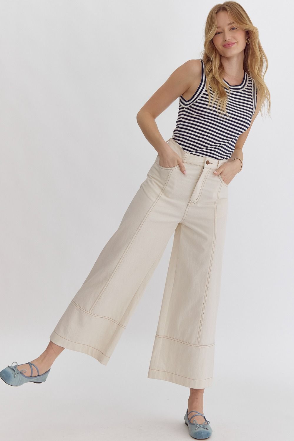 Denim High-Waisted Wide-Leg Pants