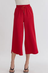 Textured High Waisted Wide Leg Pants With Ruffle Sleeve Top Set