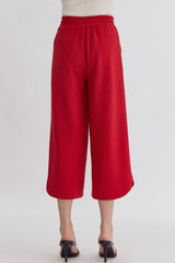 Textured High Waisted Wide Leg Pants With Ruffle Sleeve Top Set