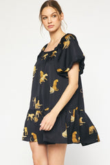 Leopard Print Square Neck Short Sleeve Mini Dress