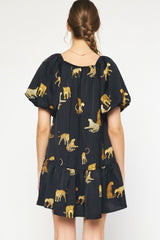 Leopard Print Square Neck Short Sleeve Mini Dress