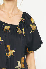 Leopard Print Square Neck Short Sleeve Mini Dress