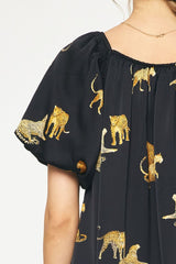 Leopard Print Square Neck Short Sleeve Mini Dress