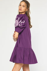 Floral Embroidered Short Sleeve V-neck Mini Dress