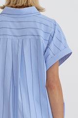 Striped Button Down Collared Short Sleeve Mini Dress