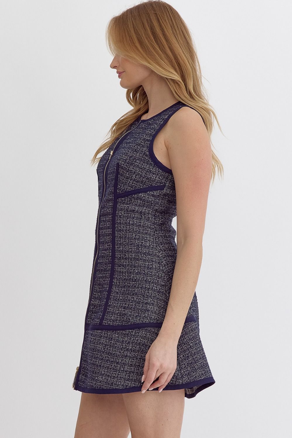 Tweed Round Neck Sleeveless Mini Dress