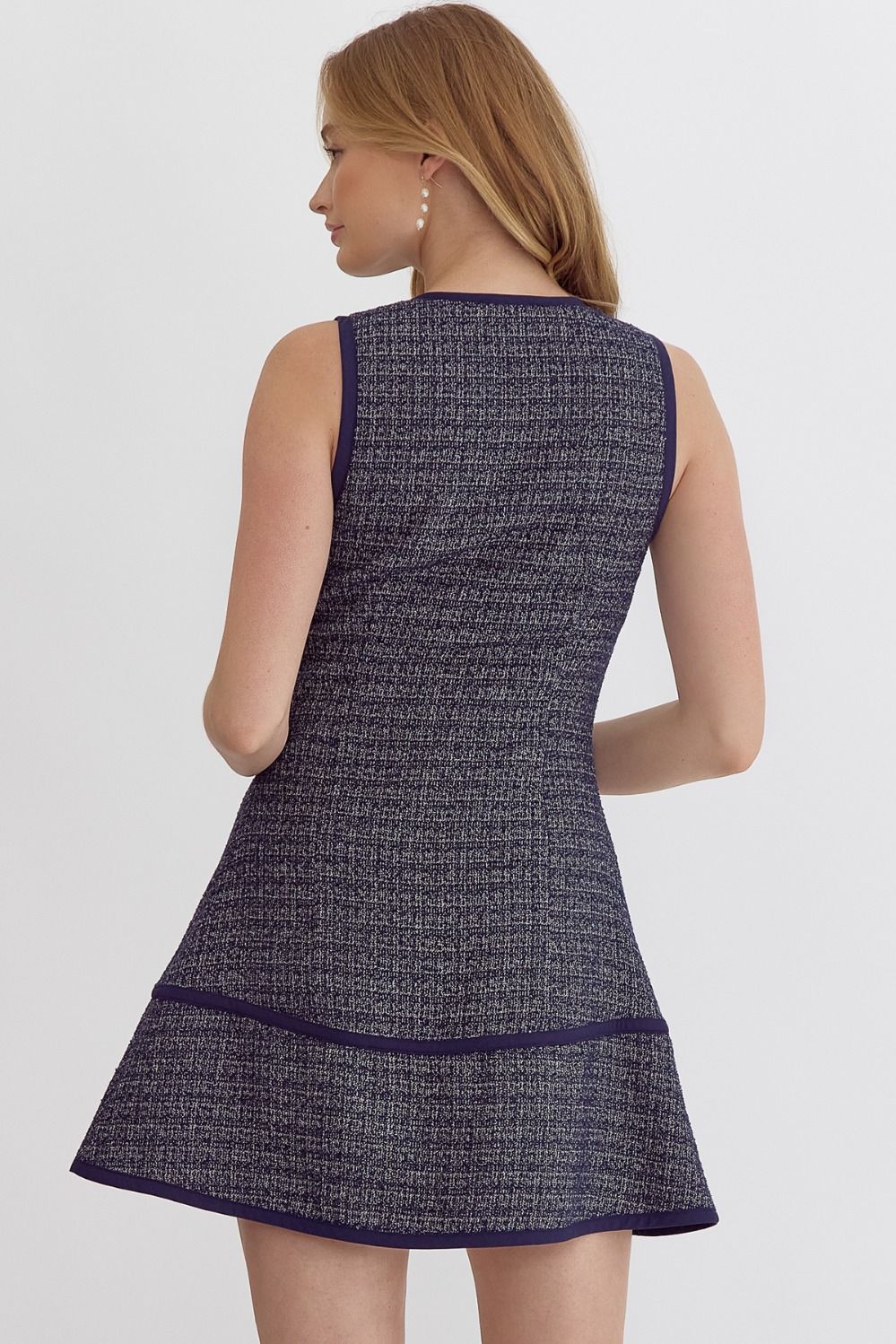 Tweed Round Neck Sleeveless Mini Dress