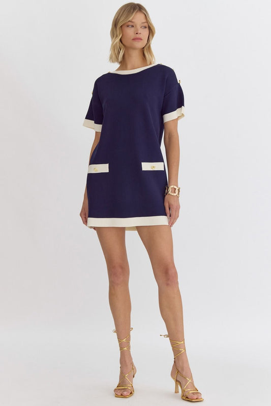 Solid Round Neck Short Sleeve Mini Dress