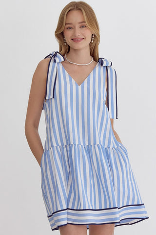 Stripe Print Sleeveless V-Neck Mini Dress