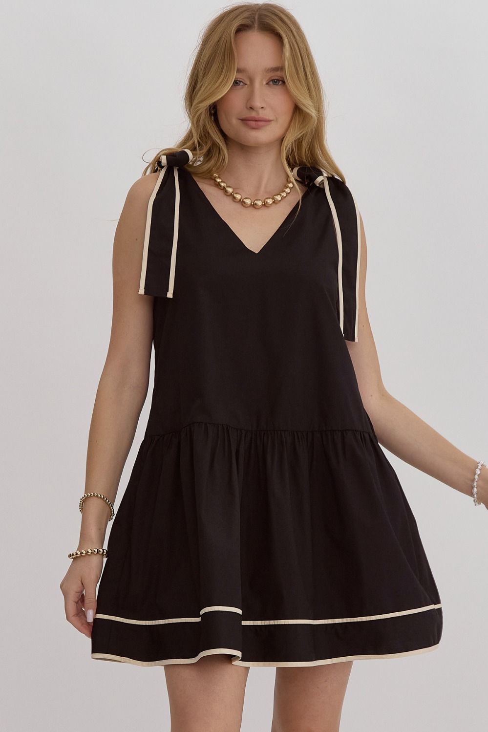 V-Neck Sleeveless Self Tie Mini Dress