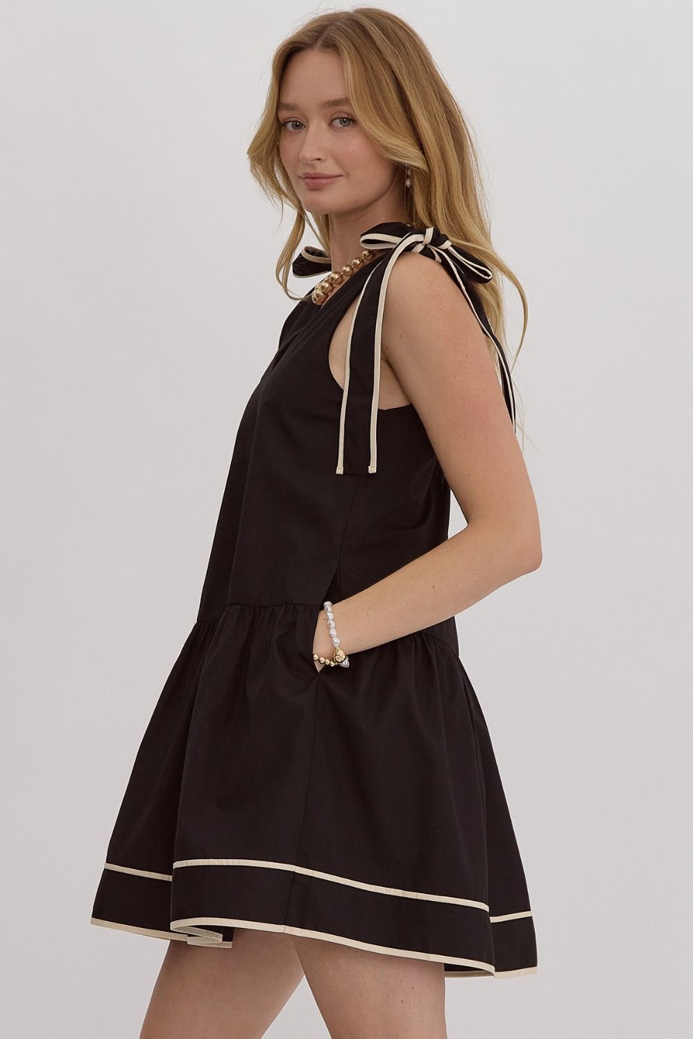 V-Neck Sleeveless Self Tie Mini Dress