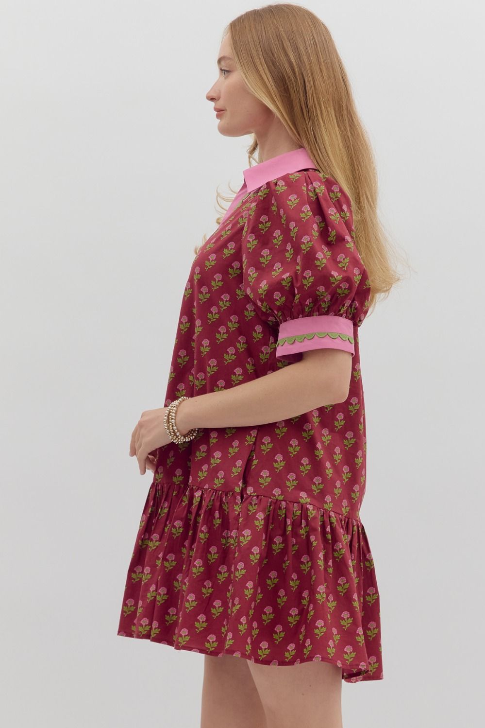 Floral Print Bubble Sleeve Mini Dress