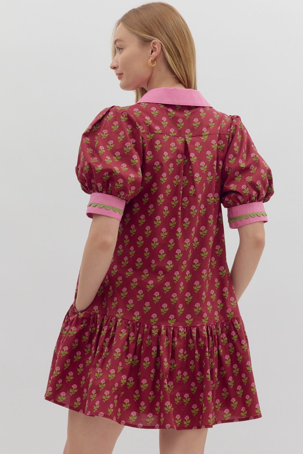 Floral Print Bubble Sleeve Mini Dress