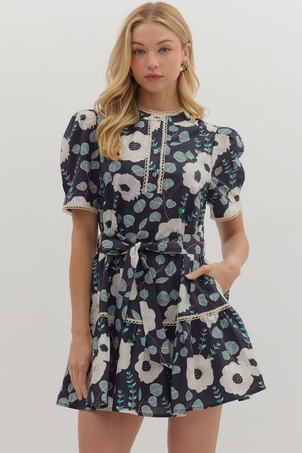 Floral Print Short Sleeve Mini Dress