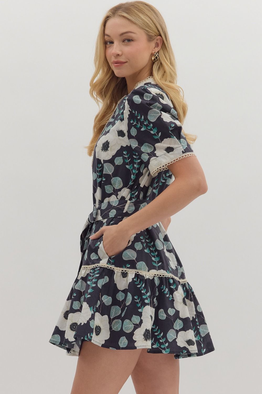 Floral Print Short Sleeve Mini Dress