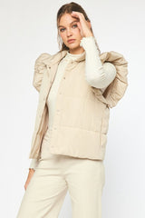 Solid Quilted Collared Button-Up Vest