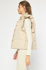 Solid Quilted Collared Button-Up Vest