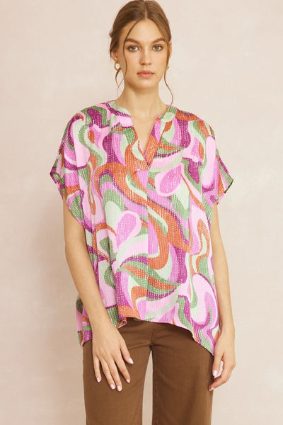 V-Neck Abstract Placket Detail