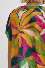 Floral Print V-Neck Lightweight Short Sleeve Top