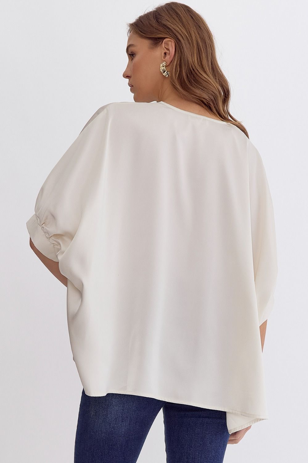 Satin V-Neck 1/2 Sleeve Top