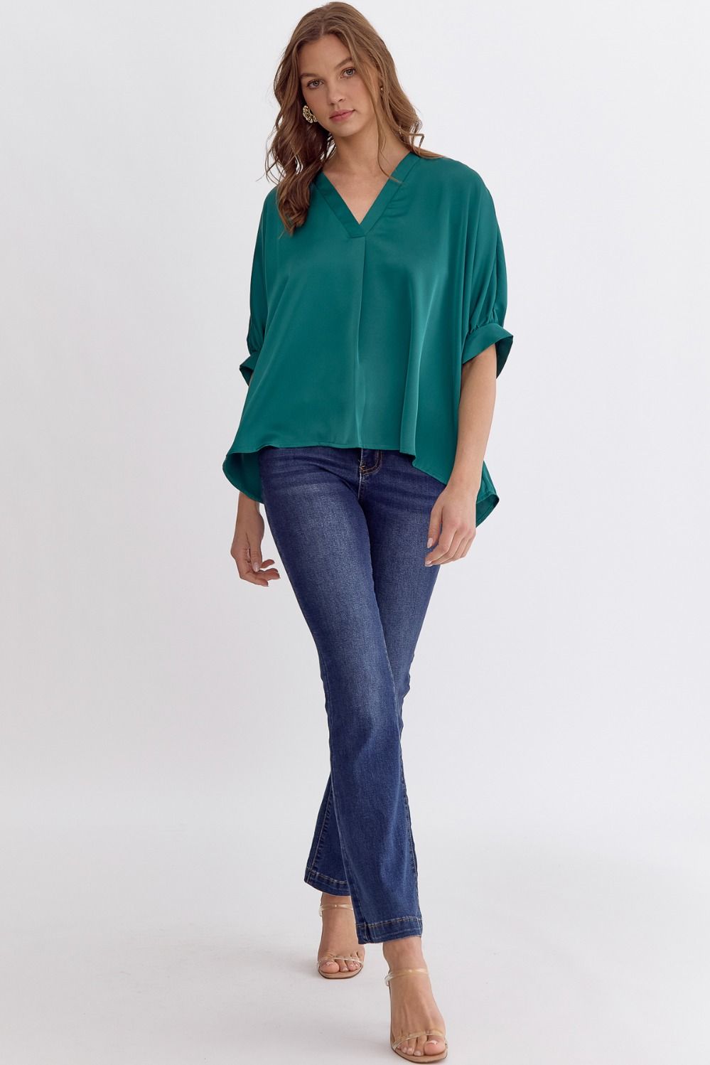 Satin V-Neck 1/2 Sleeve Top