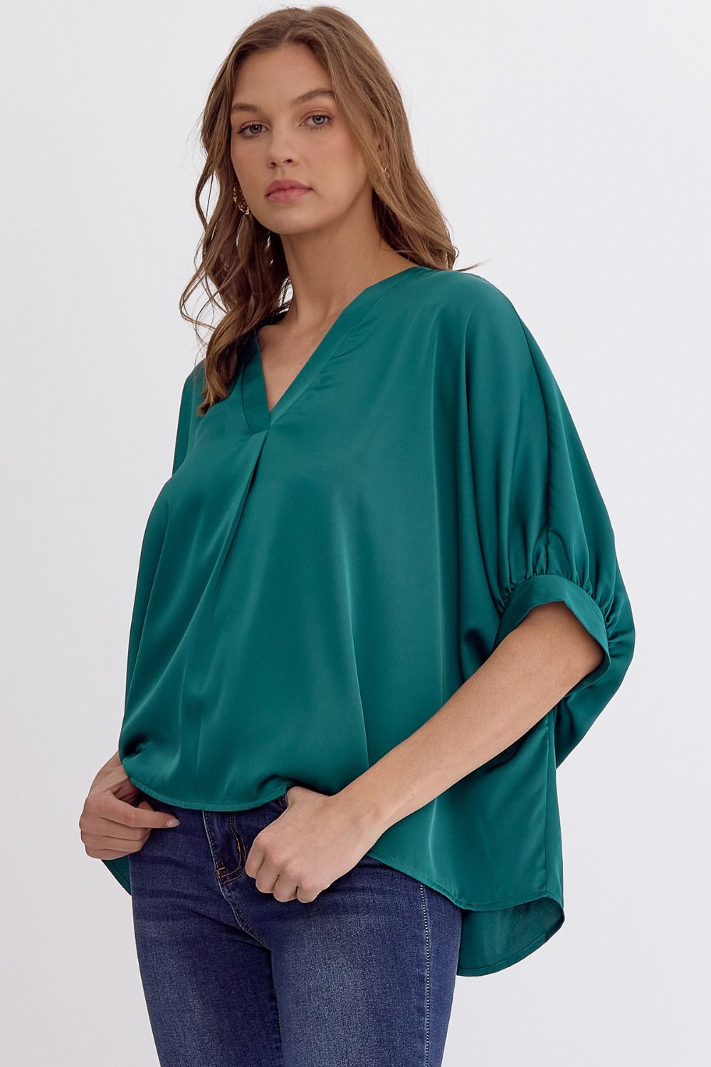 Satin V-Neck 1/2 Sleeve Top