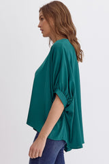 Satin V-Neck 1/2 Sleeve Top