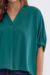 Satin V-Neck 1/2 Sleeve Top