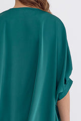 Satin V-Neck 1/2 Sleeve Top