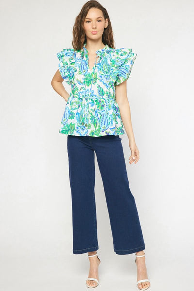 V-Neck Tiered Ruffle Sleeve Front Neck Tie