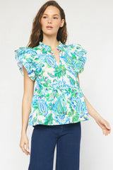 V-Neck Tiered Ruffle Sleeve Front Neck Tie