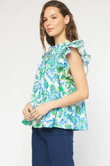 V-Neck Tiered Ruffle Sleeve Front Neck Tie
