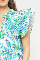 V-Neck Tiered Ruffle Sleeve Front Neck Tie