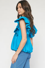 V-Neckruffle Sleeve Top