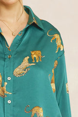 Leopard Print Button-Up Long Sleeve Top
