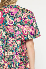 Printed Short Sleeve V-Neck Puff Sleeve Top