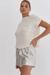 Solid Knitted Cropped Mock Neck Sweater
