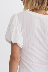Round Neck Cable Knit Short Sleeve Top