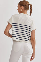 Stripped Pattern Knitted Mock Neck Sleeveless Top