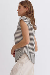 Stripped Collared Sleeveless Top