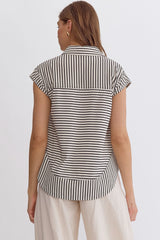 Stripped Collared Sleeveless Top