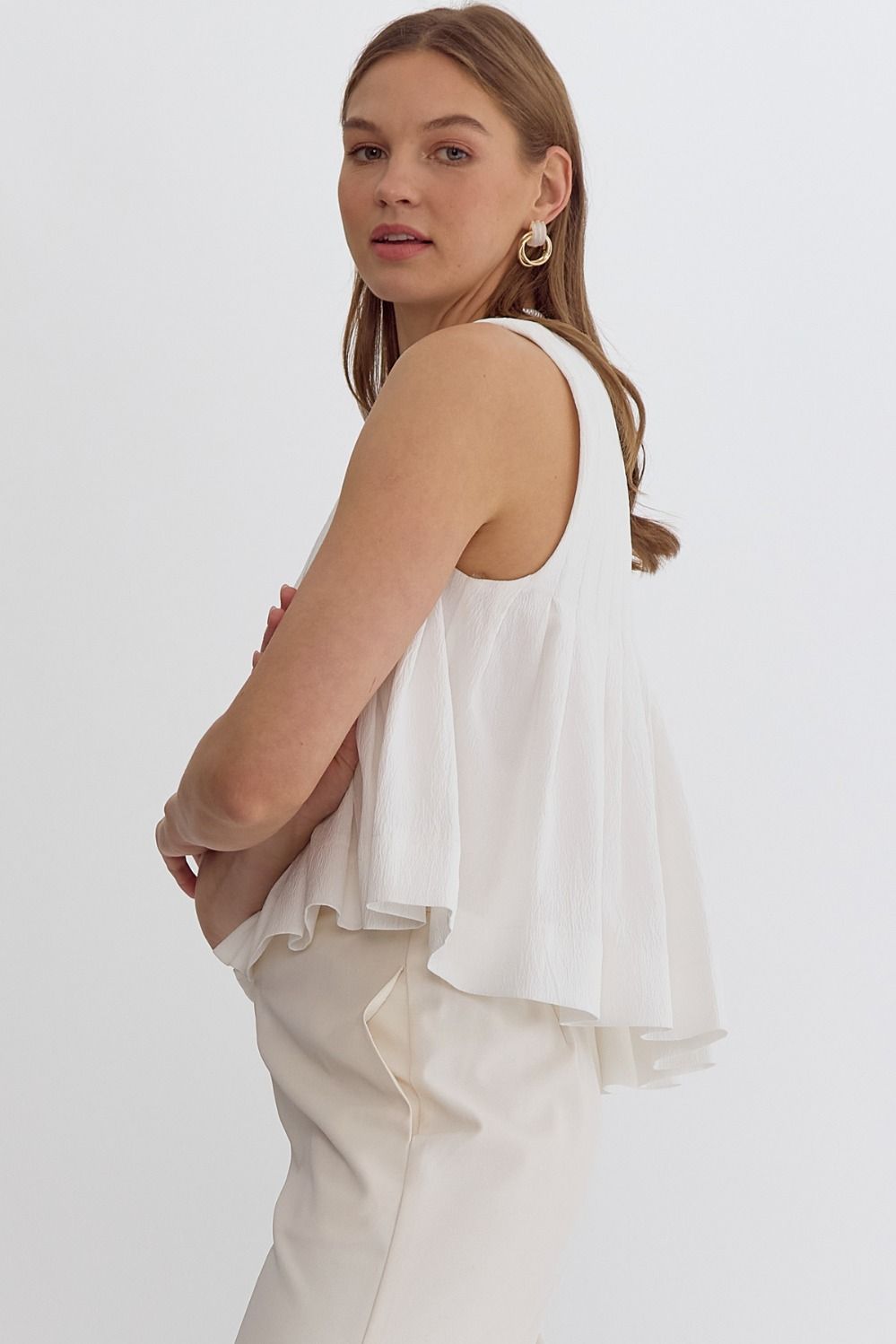 Pleated Sleeveless Cropped Ruffled Detail Top